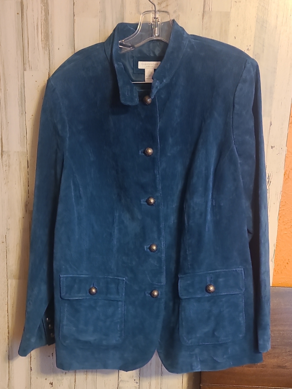 Charter Club Teal Blue Suede Button-Front Jacket
